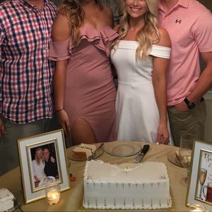 Muave Off Shoulder Ruffle Dress